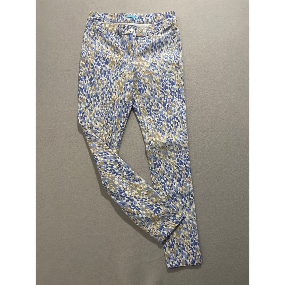 J.McLaughlin Blue Tan Abstract Pebble Print Slim Leg Pants Womens Size 4 Stretch